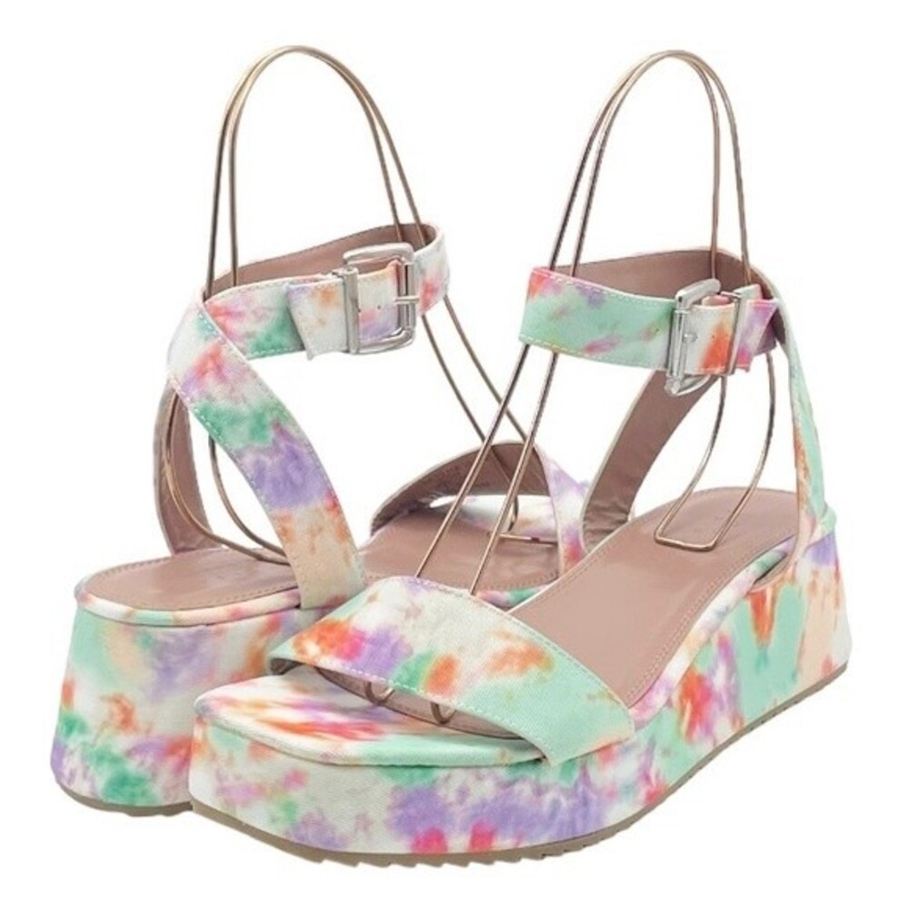 NWT ASOS Tatiana Flatform Ankle Wrap Sandals Bright Pastel Cloud Tie Dye Size 10 - Picture 6 of 16